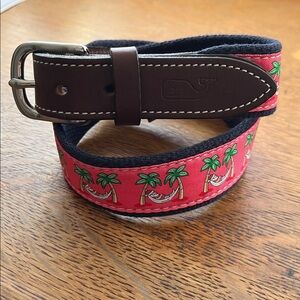 Vineyard Vines Santa Hammock Mai Tie Canvas Leather Palm Christmas Belt Size 24